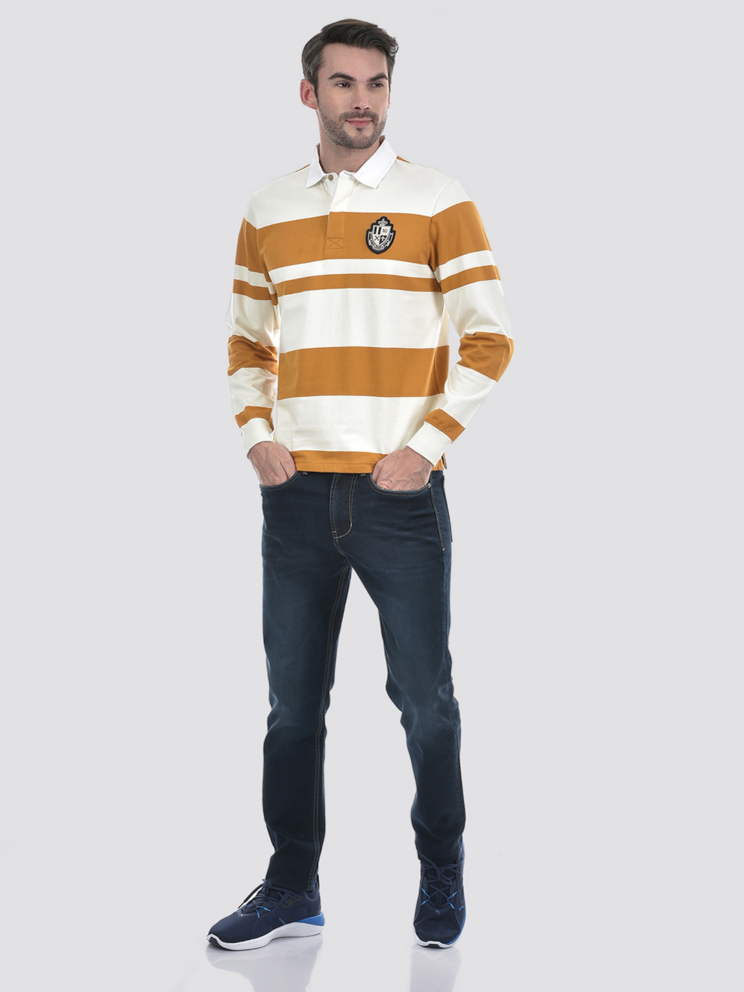 Numero Uno Men Striper Orange Polo Neck Sweatshirt
